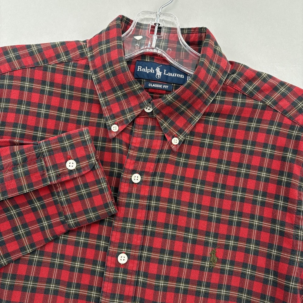 Ralph Lauren Shirt Mens Medium Red Plaid Classic Fit Button Down Flannel